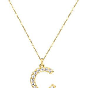 18" Adjustable Gold Plated Cubic Zirconia Initial Necklace for Women, Perfect Gi